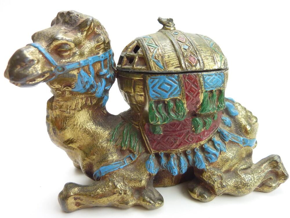 Vintage Brass Camel Inkwell Figurine - Middle Eastern Boho Decor Jar